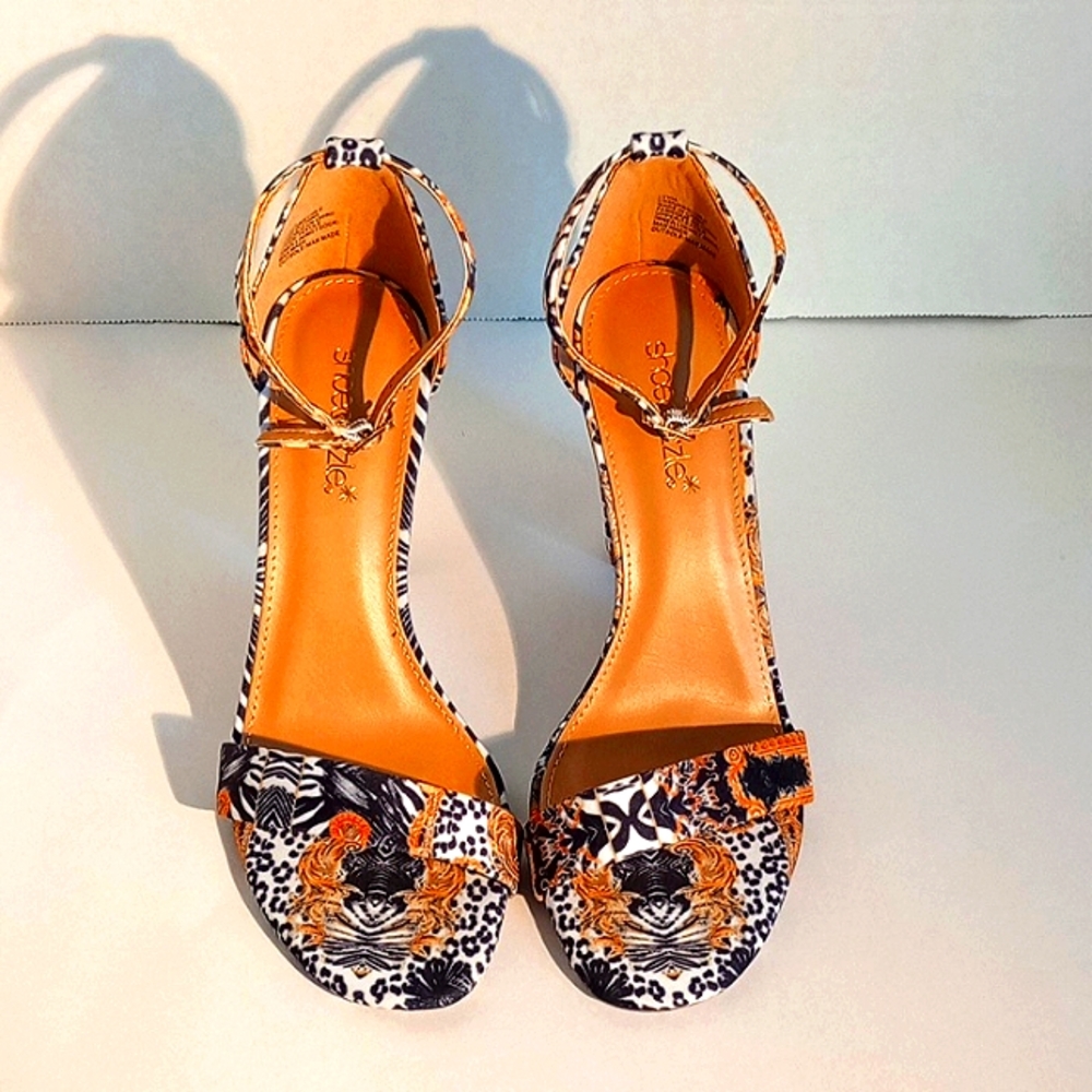 Shoe Dazzle Lyvia Classic Print Heeled Sandals